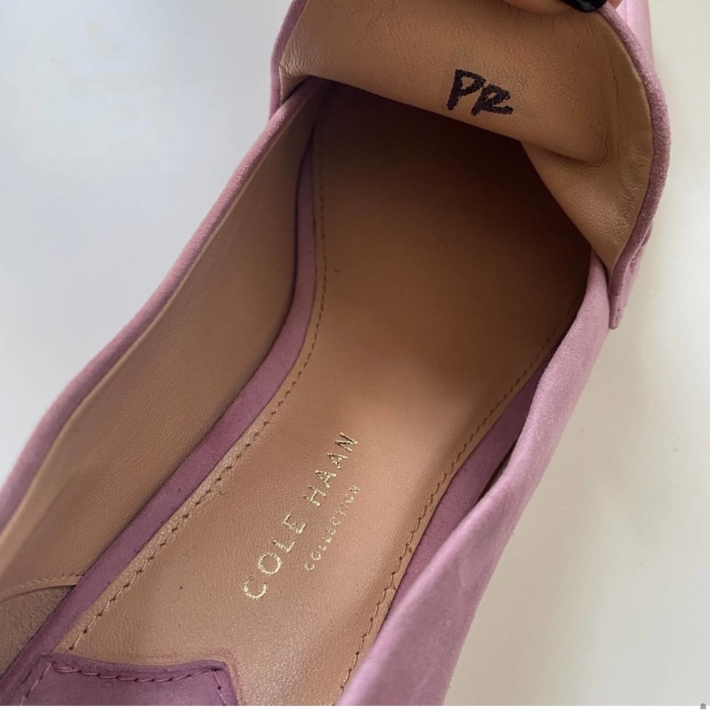 Cole Haan Collection Chain Pink Suede Heel Loafers sz 9 - Picture 10 of 15